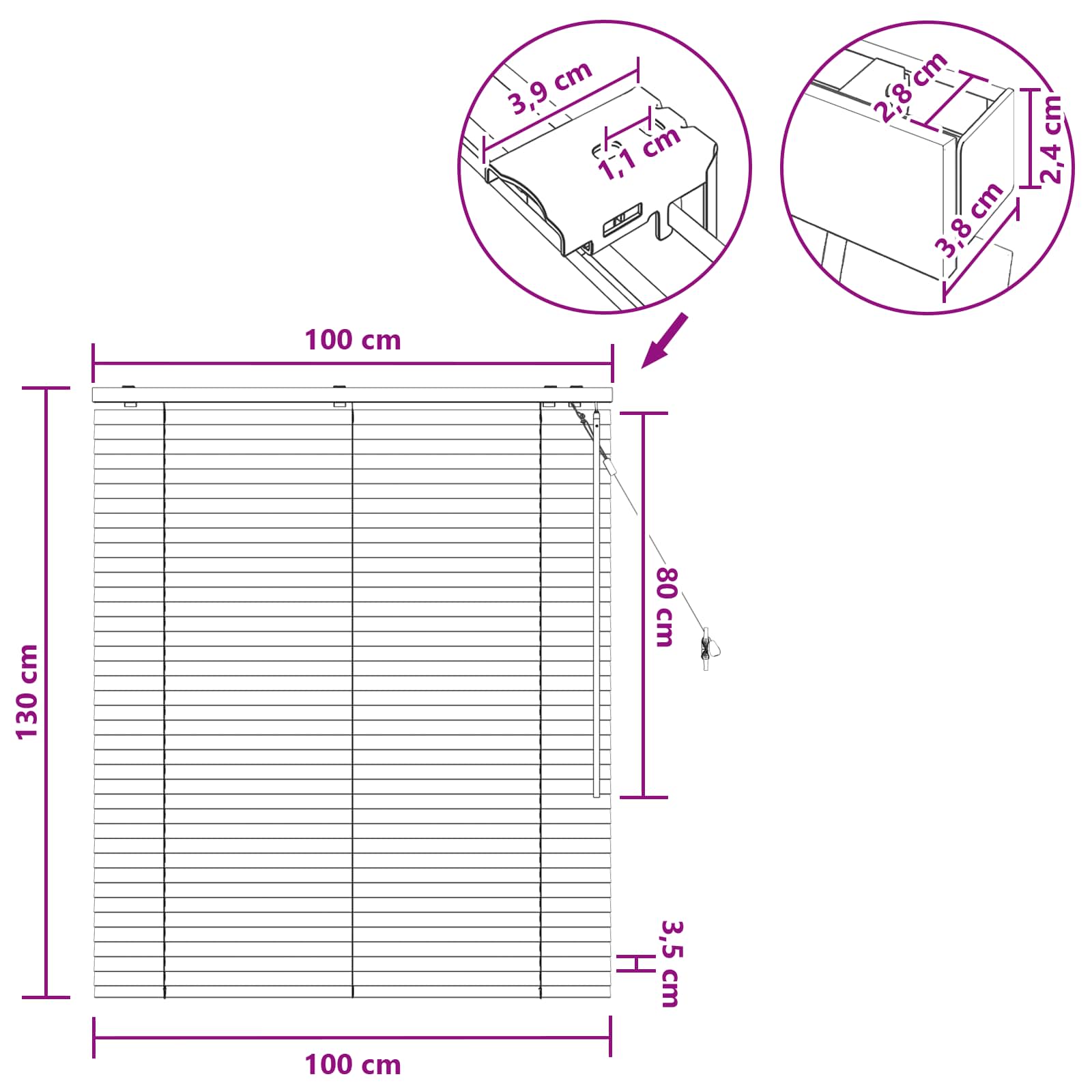Jaloezie Eiken Look 100 x 130 cm 35 mm Massief Paulowniahout