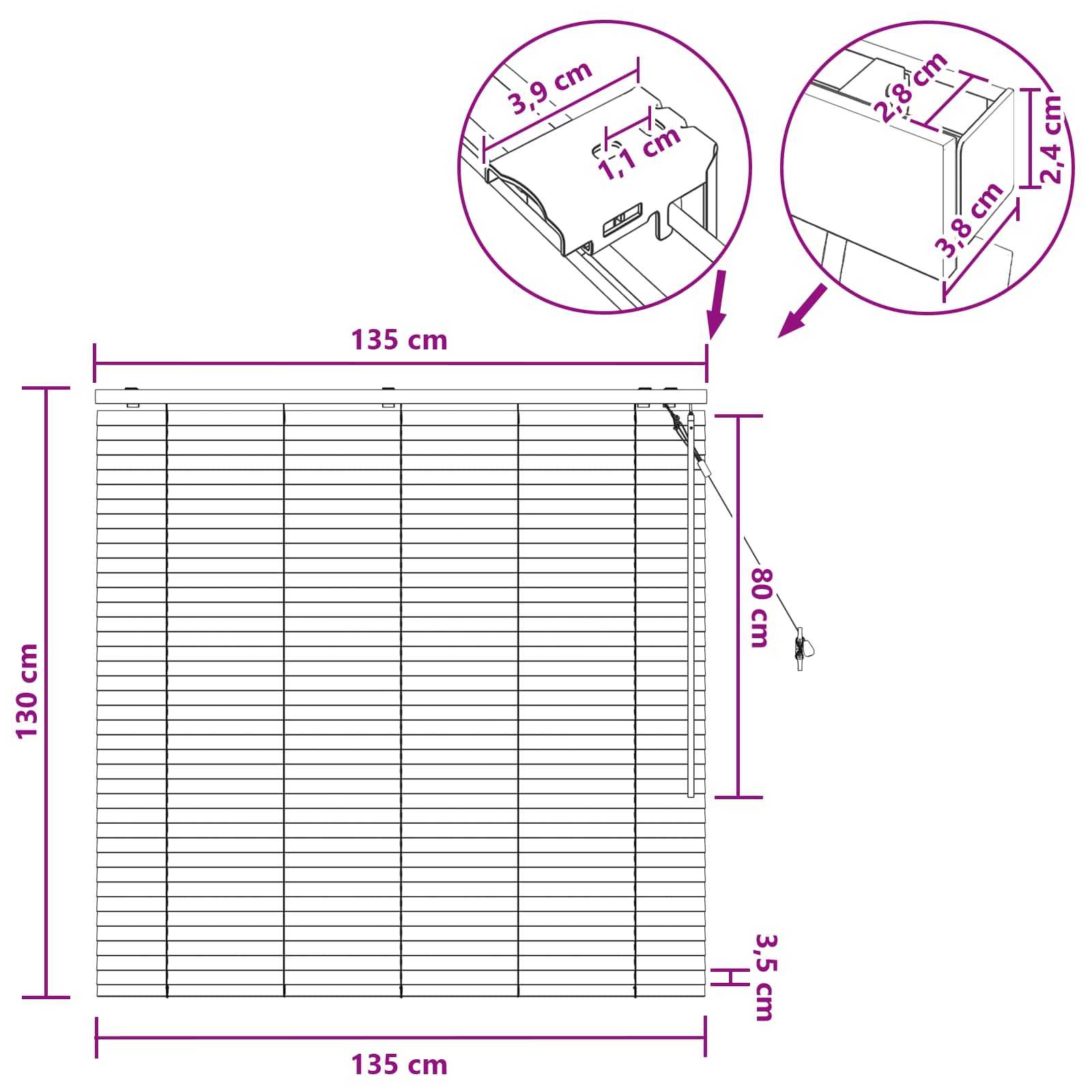 Jaloezie Eiken Look 135 x 130 cm 35 mm Massief Paulowniahout