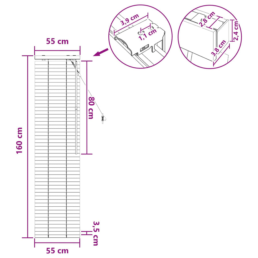 Jaloezie Eiken Look 55 x 160 cm 35 mm Massief Paulowniahout