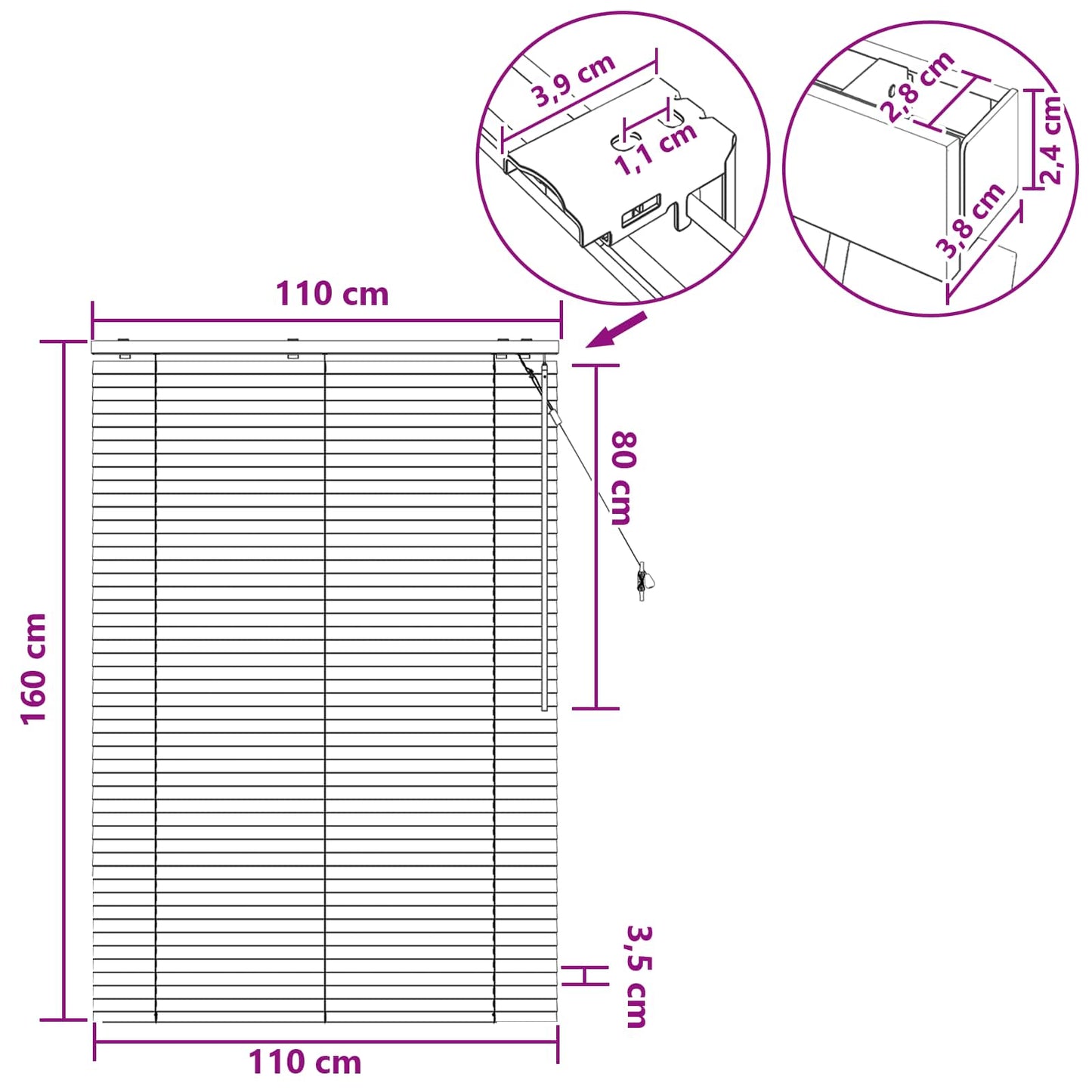 Jaloezie Eiken Look 110 x 160 cm 35 mm Massief Paulowniahout