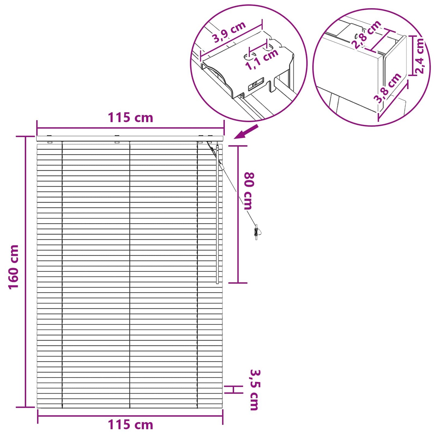 Jaloezie Eiken Look 115 x 160 cm 35 mm Massief Paulowniahout
