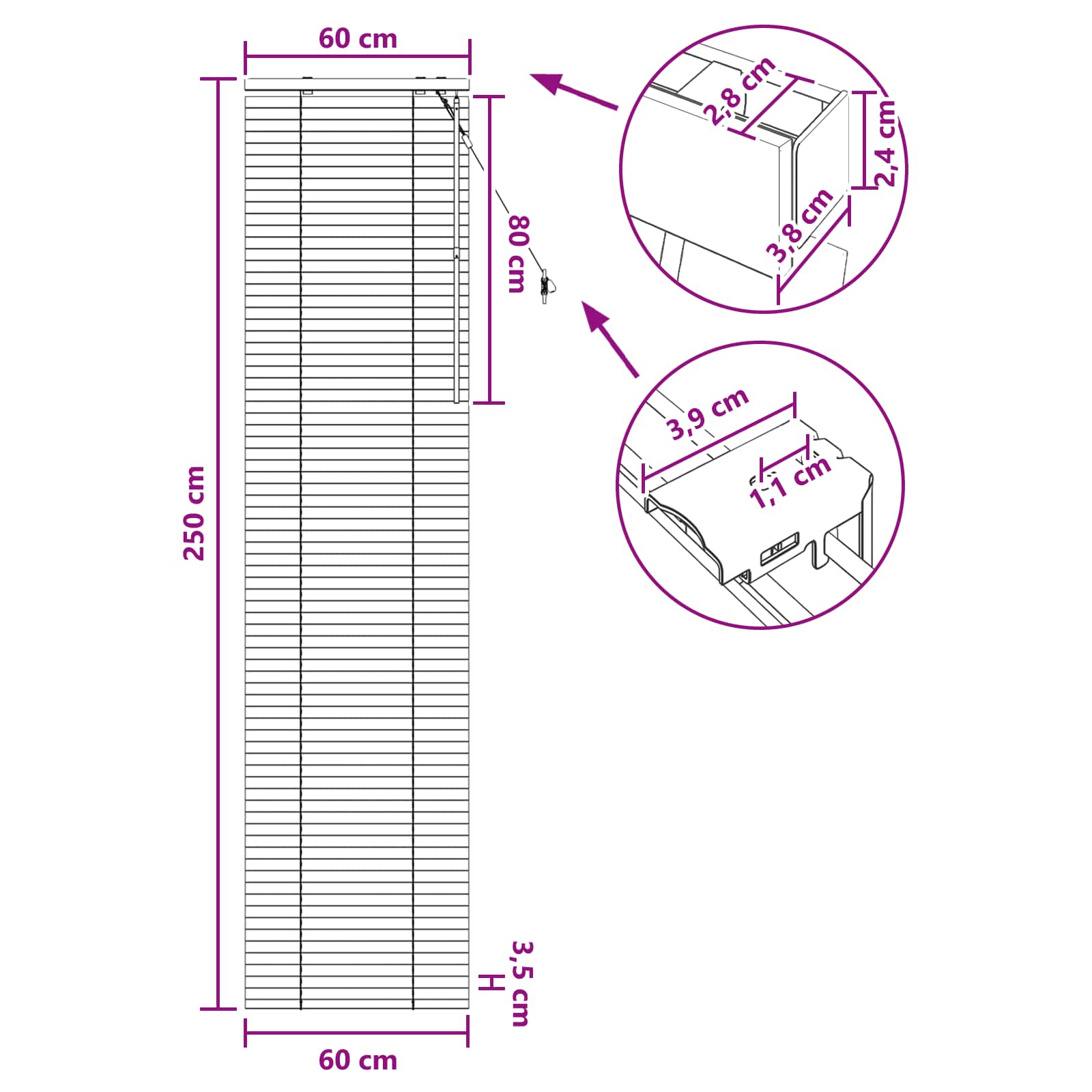 Jaloezie Eiken Look 60 x 250 cm 35 mm Massief Paulowniahout