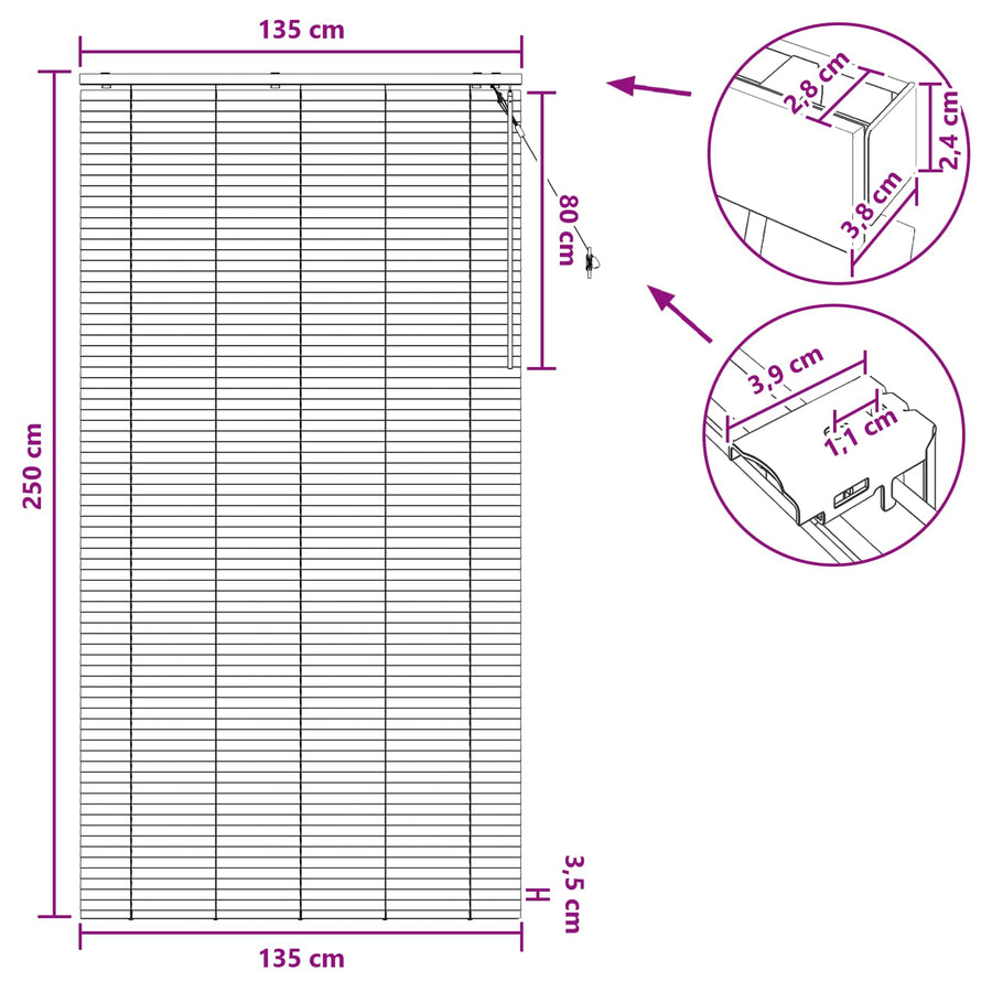 Jaloezie Eiken Look 135 x 250 cm 35 mm Massief Paulowniahout