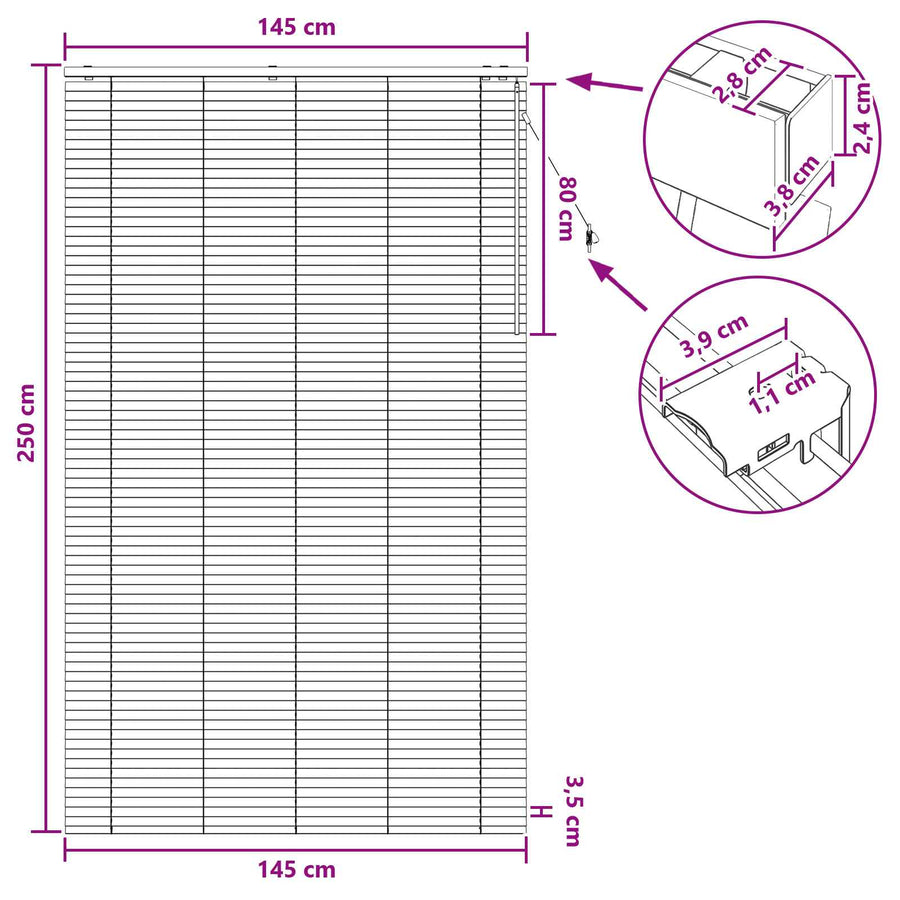 Jaloezie Eiken Look 145 x 250 cm 35 mm Massief Paulowniahout