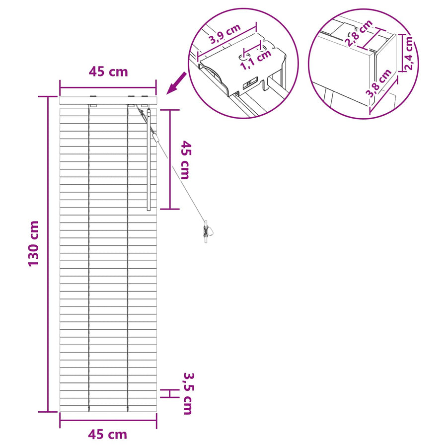 Jaloezie Wit 45 x 130 cm 35 mm Massief Paulowniahout
