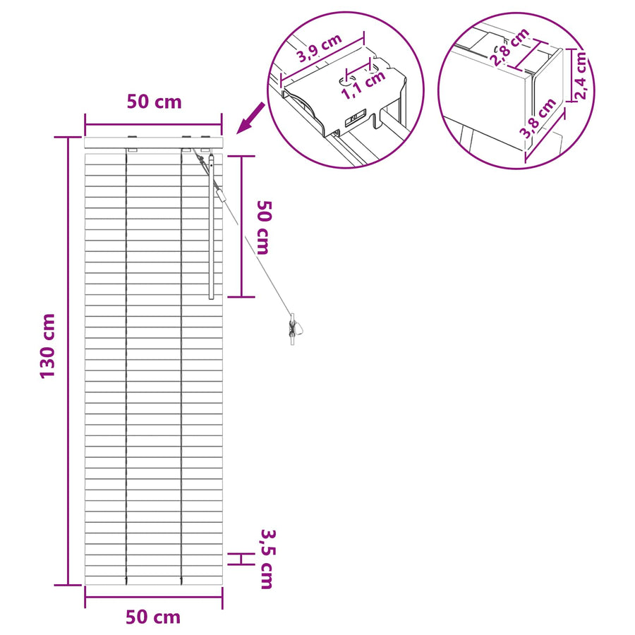 Jaloezie Wit 50 x 130 cm 35 mm Massief Paulowniahout
