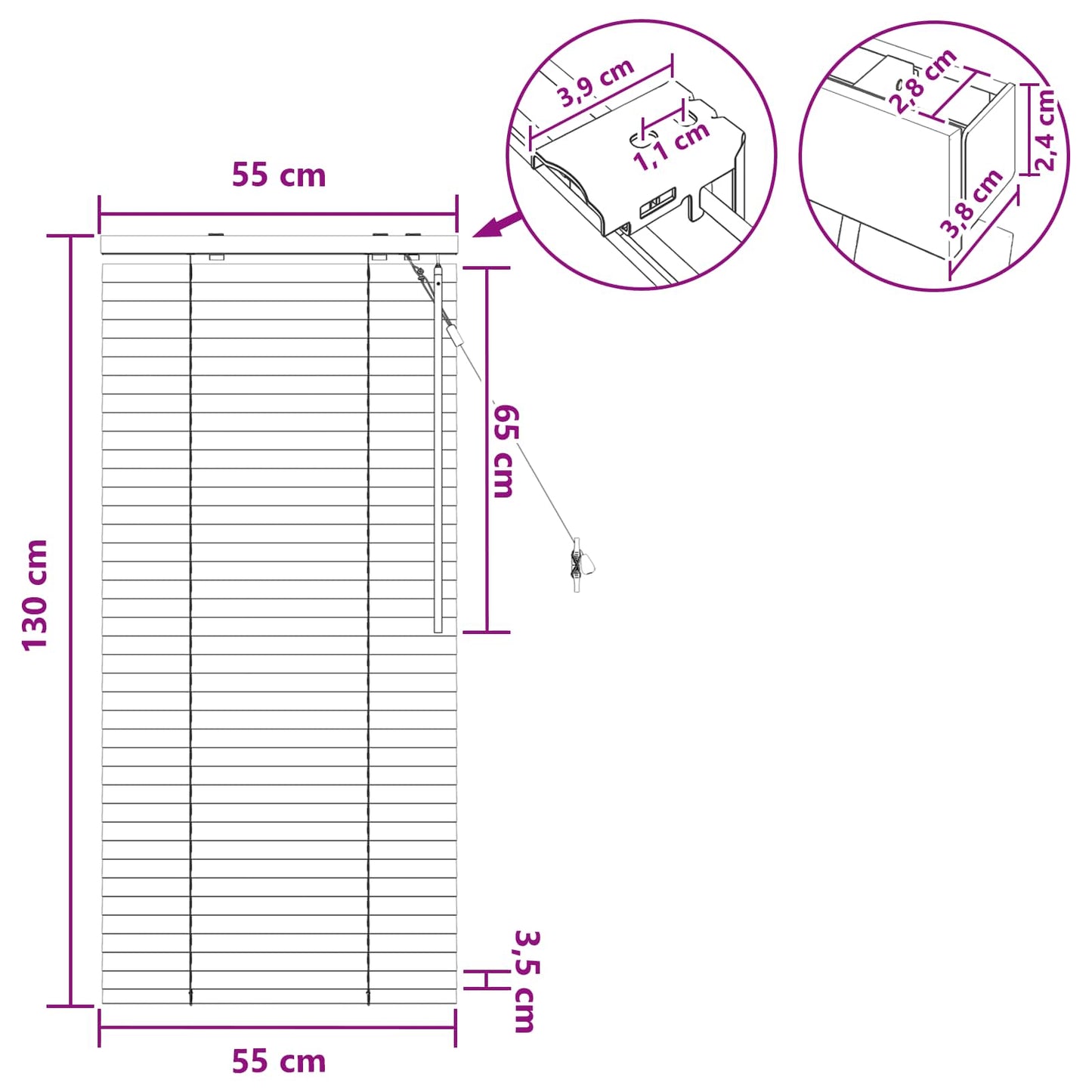 Jaloezie Wit 55 x 130 cm 35 mm Massief Paulowniahout