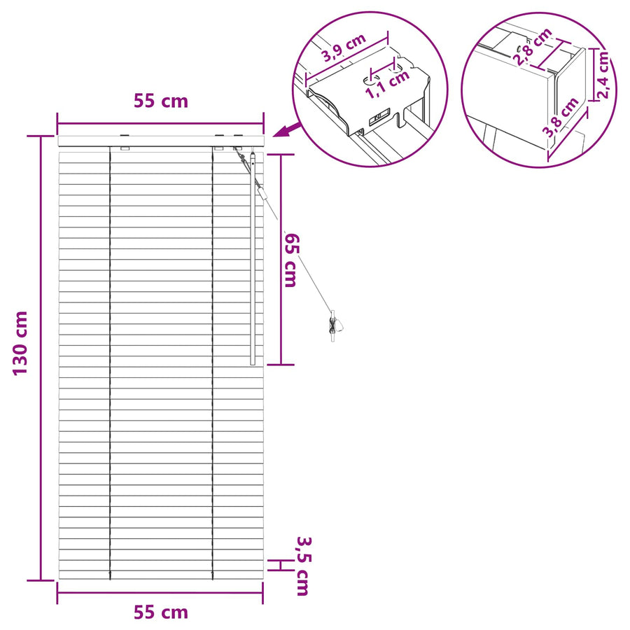 Jaloezie Wit 55 x 130 cm 35 mm Massief Paulowniahout