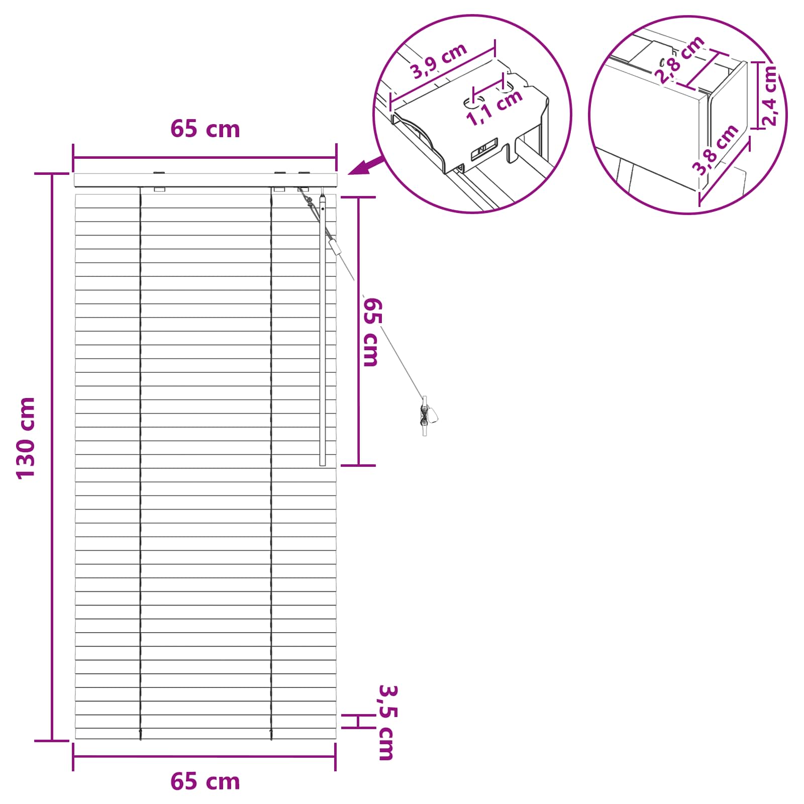 Jaloezie Wit 65 x 130 cm 35 mm Massief Paulowniahout