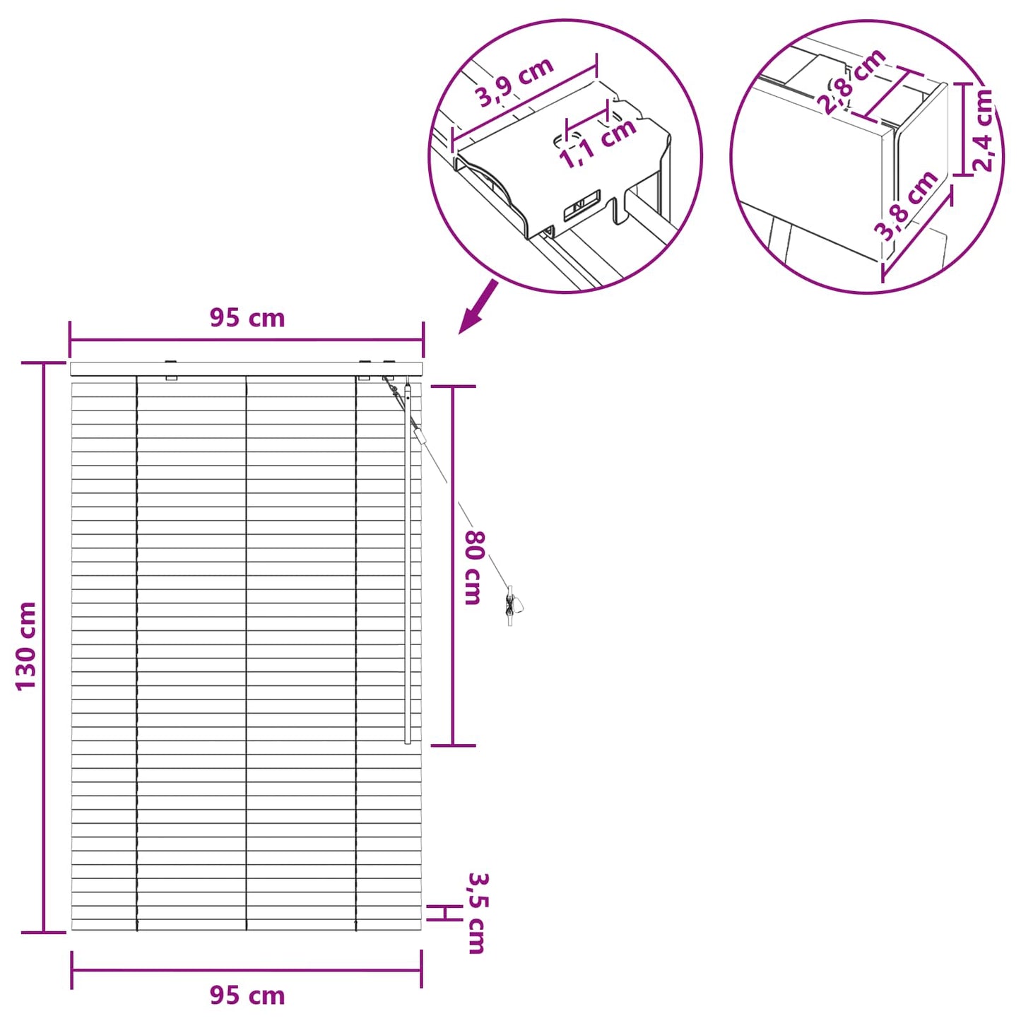Jaloezie Wit 95 x 130 cm 35 mm Massief Paulowniahout