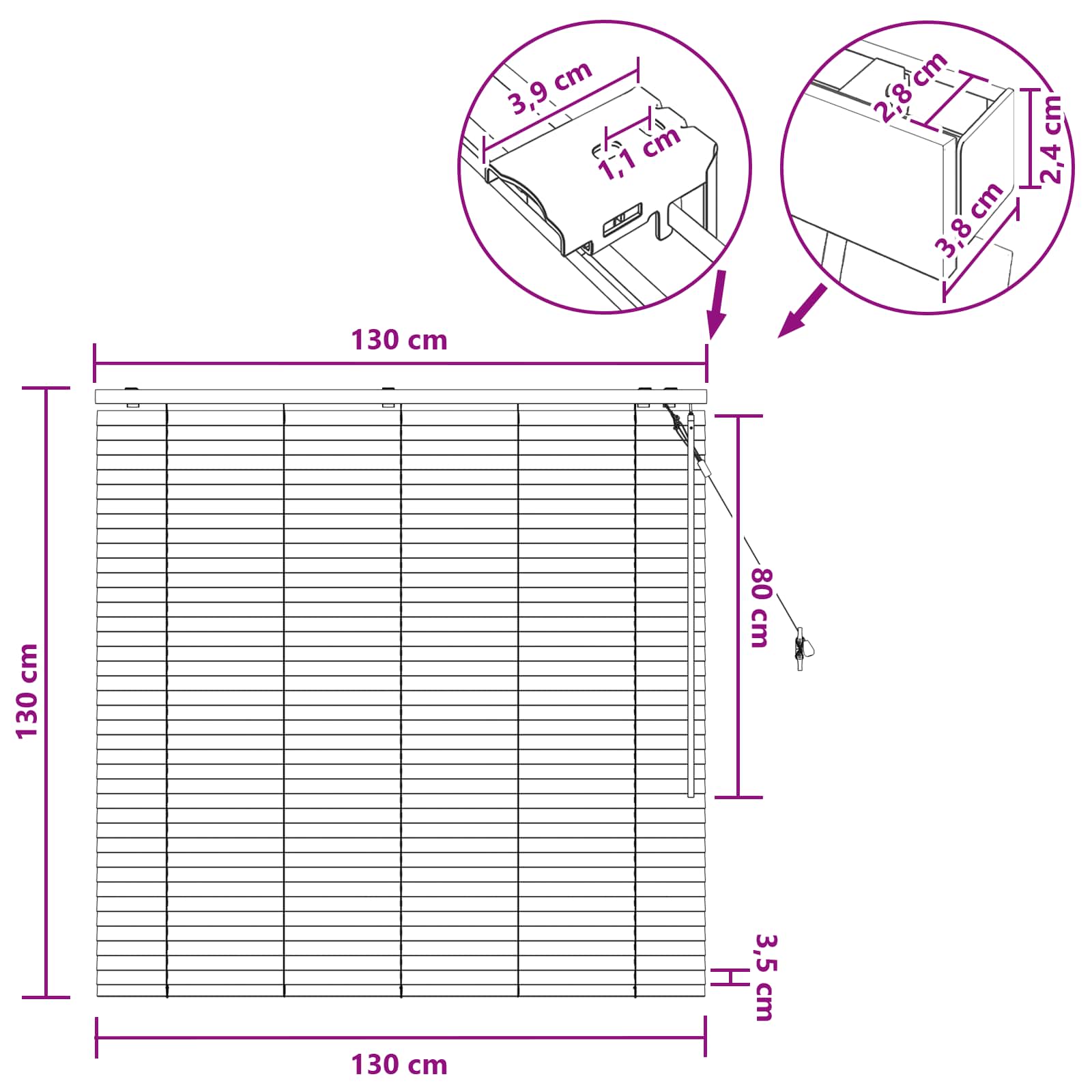 Jaloezie Wit 130 x 130 cm 35 mm Massief Paulowniahout
