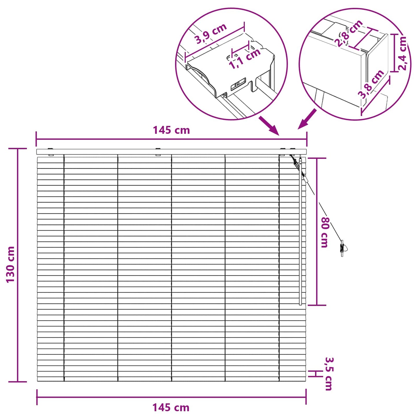 Jaloezie Wit 145 x 130 cm 35 mm Massief Paulowniahout