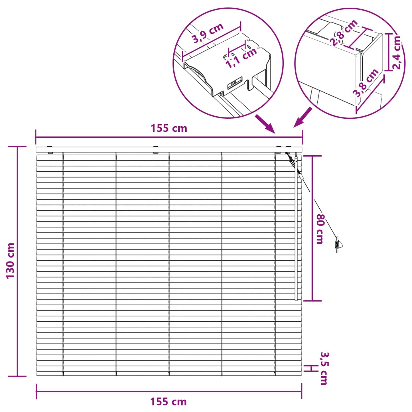 Jaloezie Wit 155 x 130 cm 35 mm Massief Paulowniahout