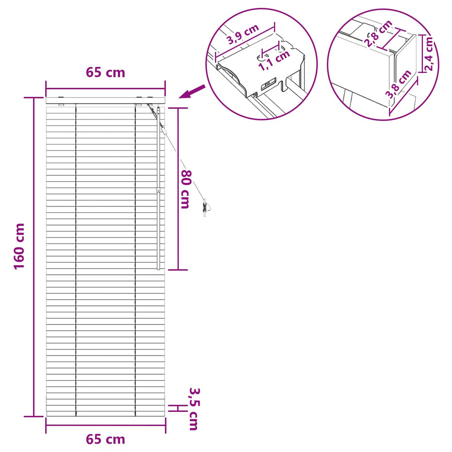 Jaloezie Wit 65 x 160 cm 35 mm Massief Paulowniahout