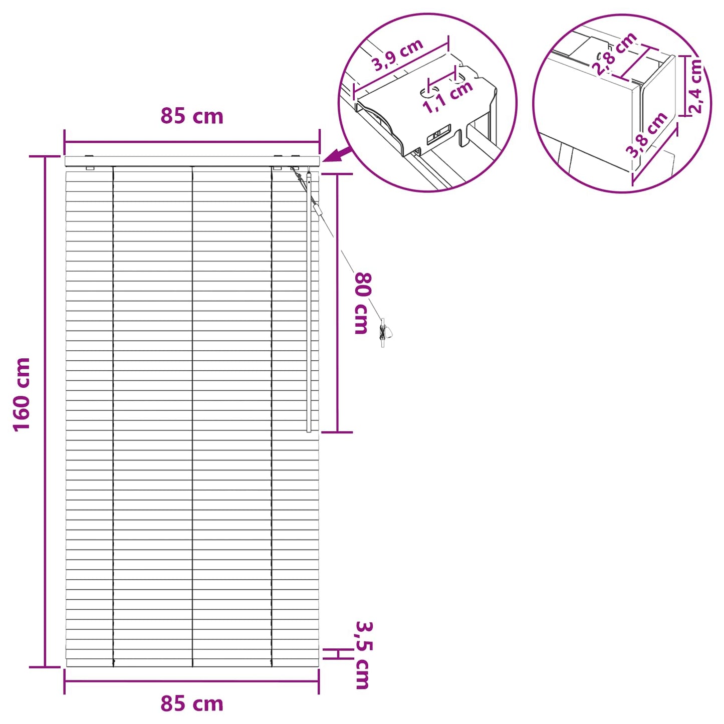Jaloezie Wit 85 x 160 cm 35 mm Massief Paulowniahout