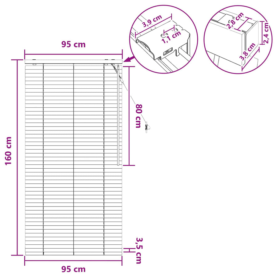 Jaloezie Wit 95 x 160 cm 35 mm Massief Paulowniahout