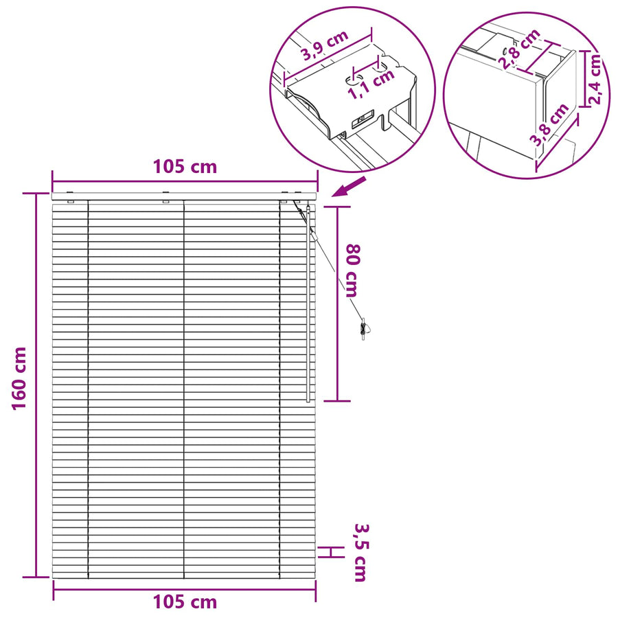 Jaloezie Wit 105 x 160 cm 35 mm Massief Paulowniahout