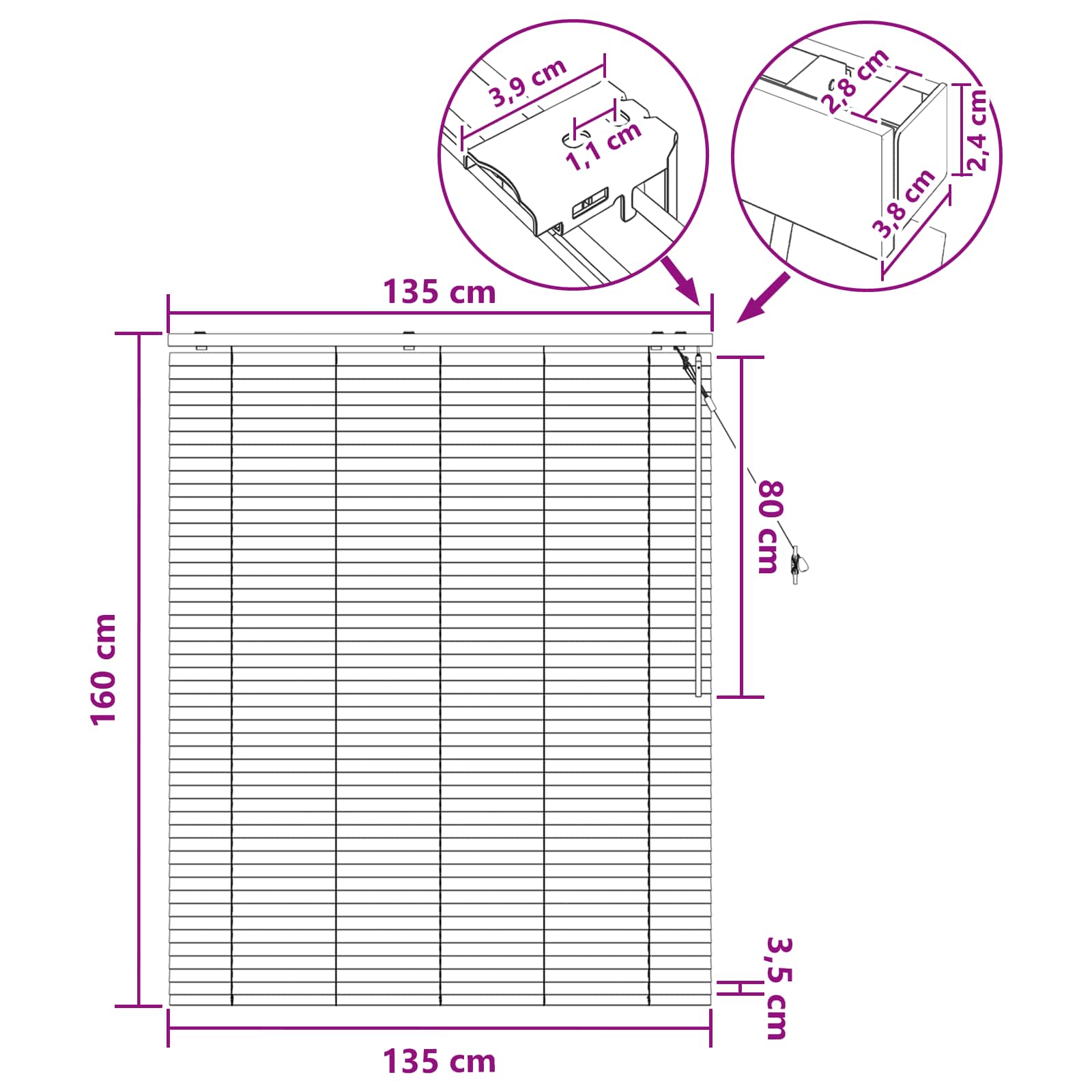 Jaloezie Wit 135 x 160 cm 35 mm Massief Paulowniahout