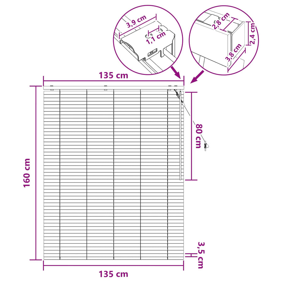 Jaloezie Wit 135 x 160 cm 35 mm Massief Paulowniahout