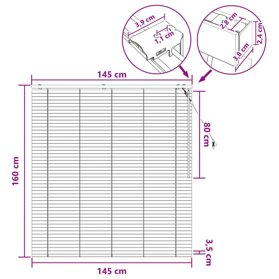 Jaloezie Wit 145 x 160 cm 35 mm Massief Paulowniahout