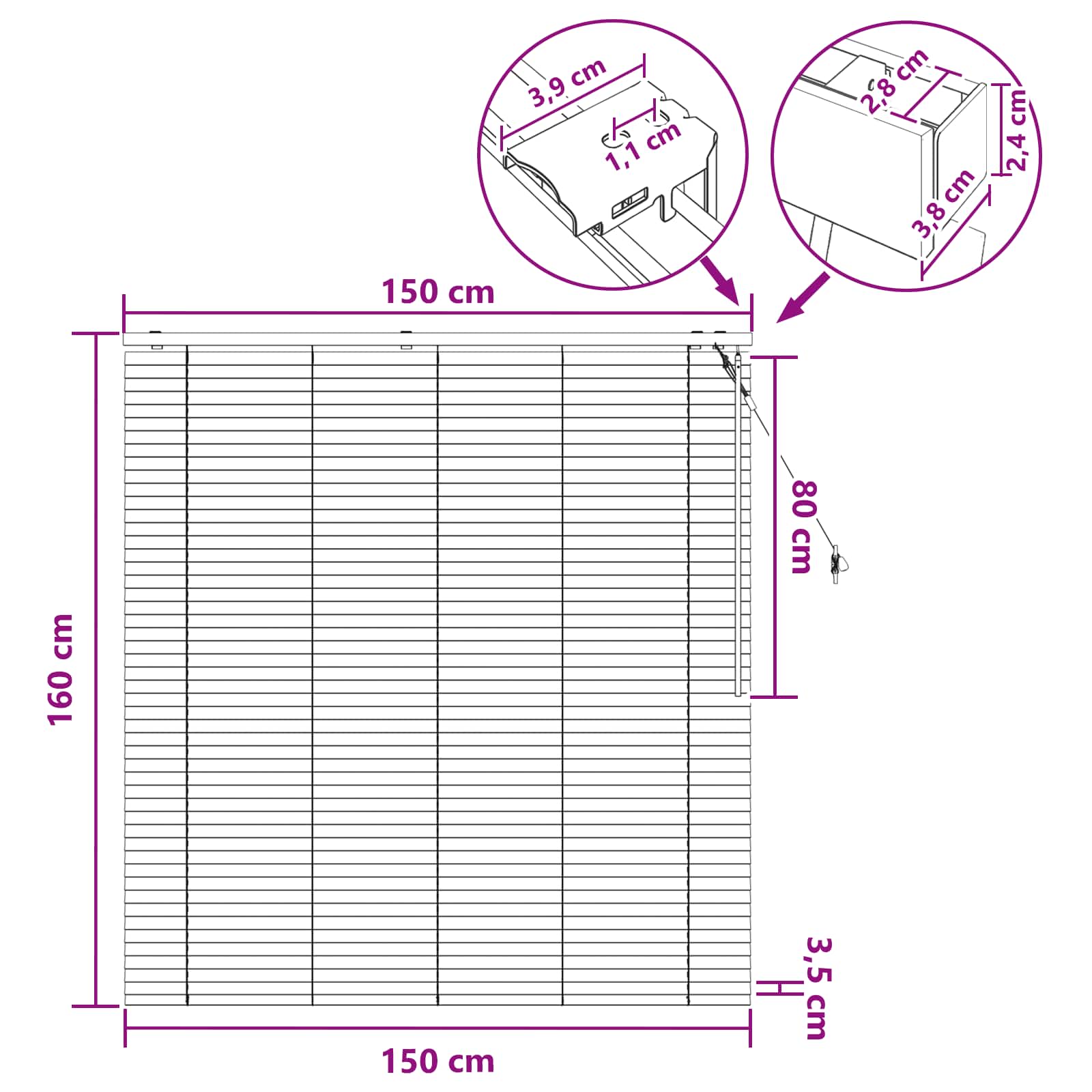 Jaloezie Wit 150 x 160 cm 35 mm Massief Paulowniahout