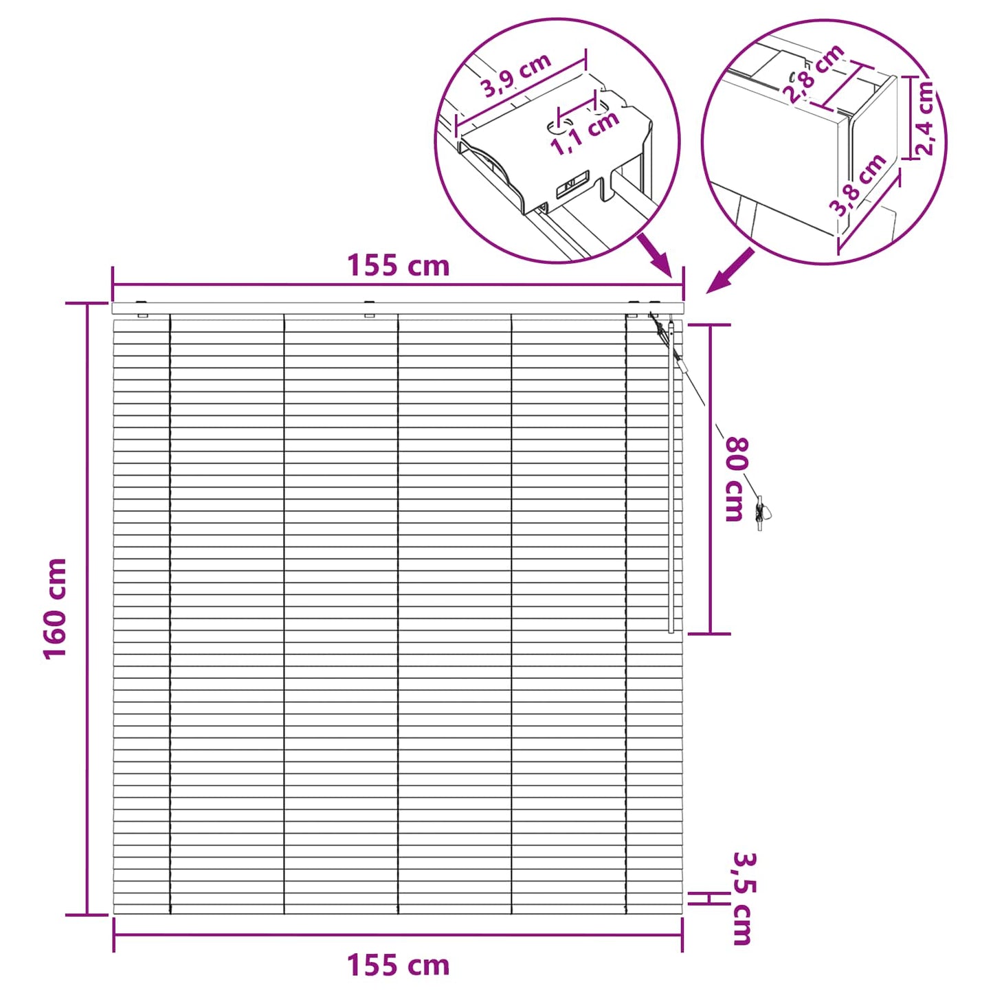 Jaloezie Wit 155 x 160 cm 35 mm Massief Paulowniahout