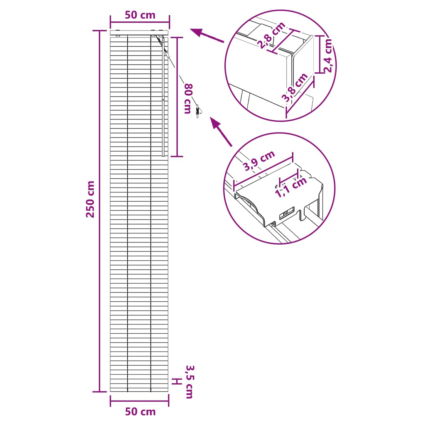 Jaloezie Wit 50 x 250 cm 35 mm Massief Paulowniahout