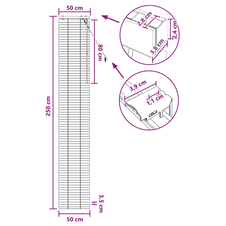 Jaloezie Wit 50 x 250 cm 35 mm Massief Paulowniahout