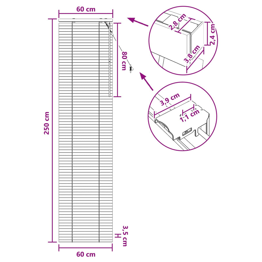 Jaloezie Wit 60 x 250 cm 35 mm Massief Paulowniahout