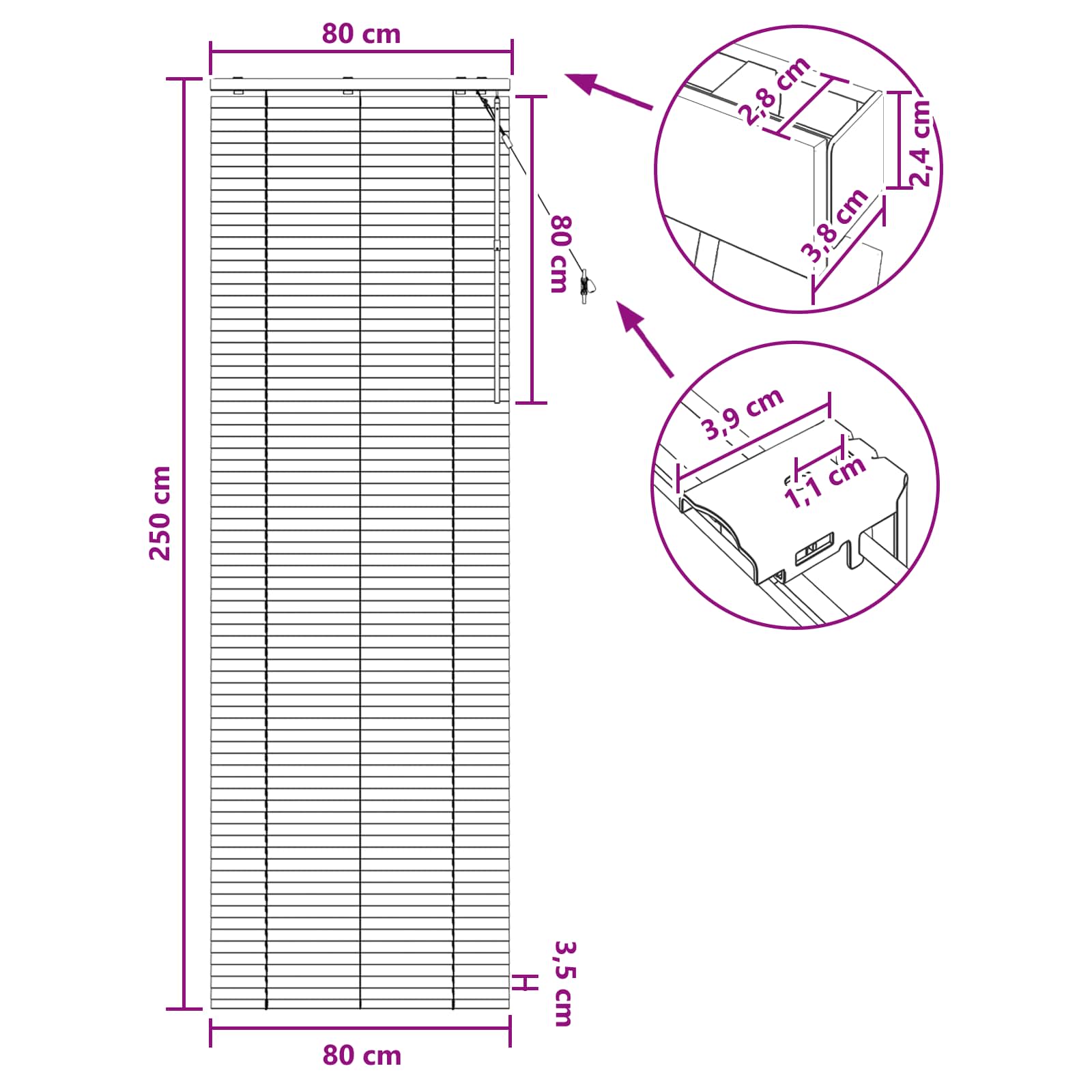 Jaloezie Wit 80 x 250 cm 35 mm Massief Paulowniahout