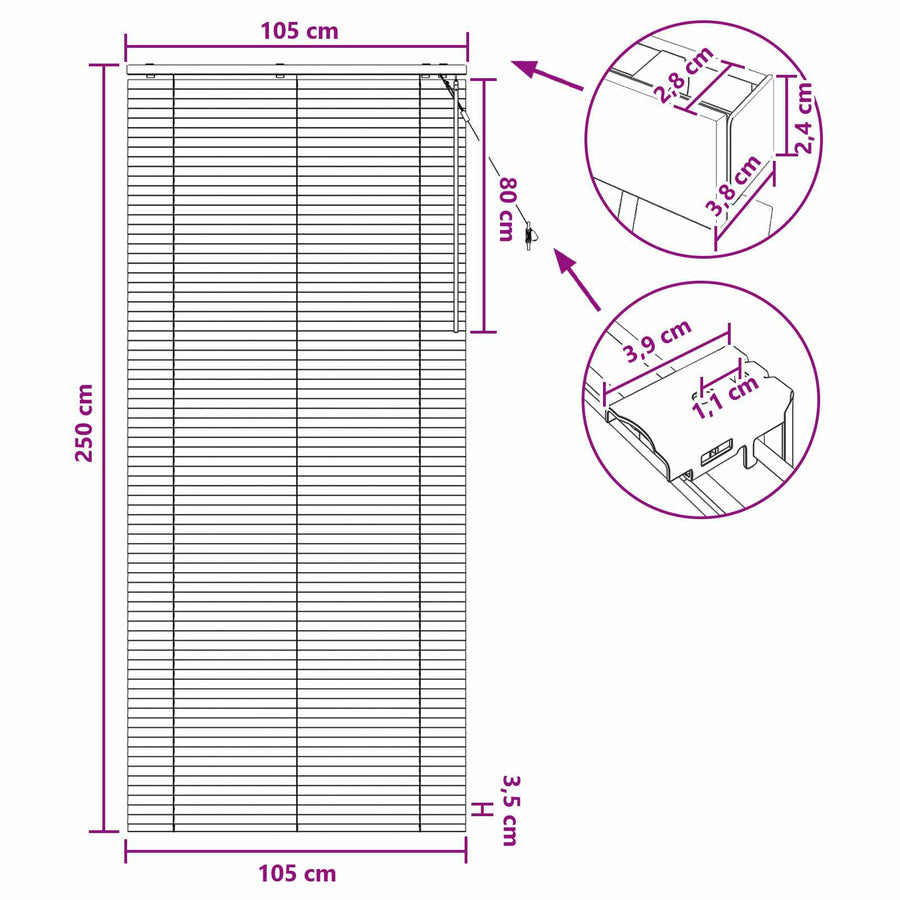 Jaloezie Wit 105 x 250 cm 35 mm Massief Paulowniahout
