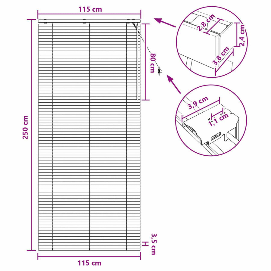 Jaloezie Wit 115 x 250 cm 35 mm Massief Paulowniahout