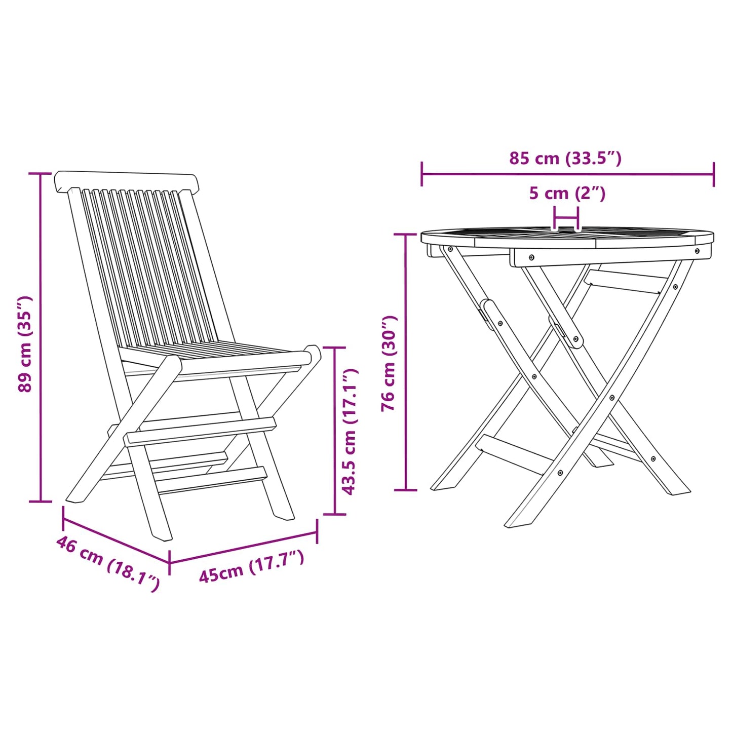 Tuin eettafelset 3 pcs Bruin Massief Acaciahout