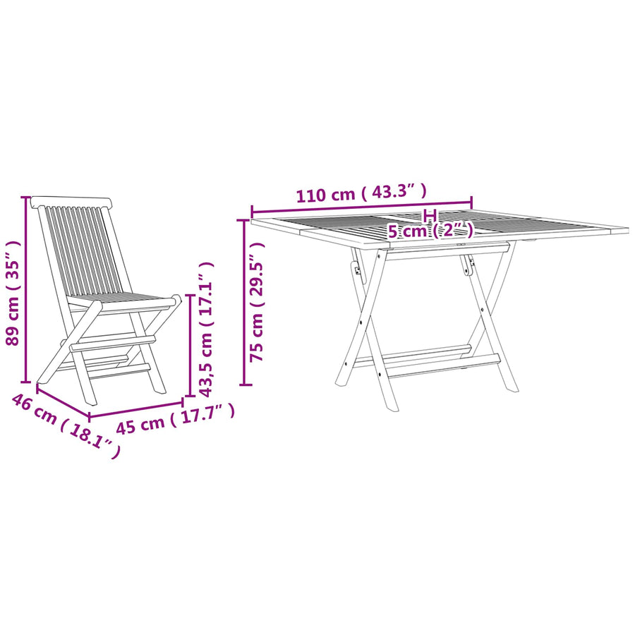 Tuin eettafelset 5 pcs Bruin Massief Teakhout