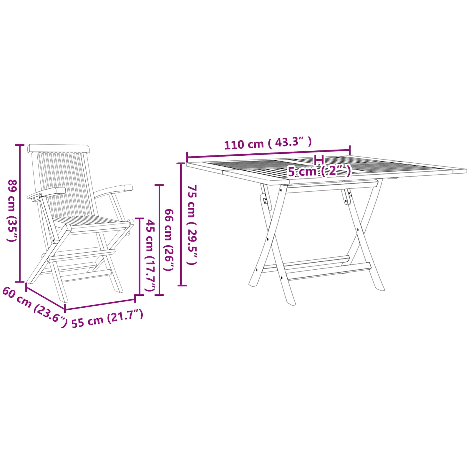 Tuin eettafelset 5 pcs Bruin Massief Teakhout