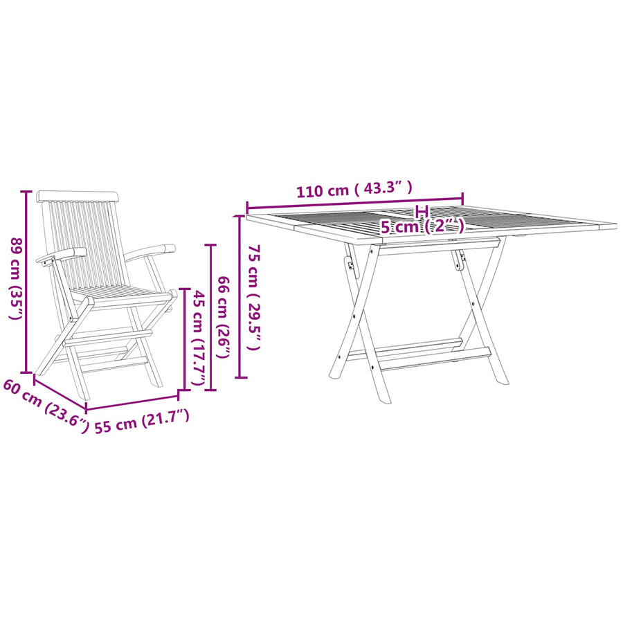 Tuin eettafelset 5 pcs Bruin Massief Teakhout