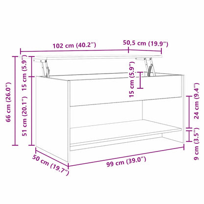 Salontafel met plank artisanaal eikenkleurig 102 x 50 x 52.5 cm