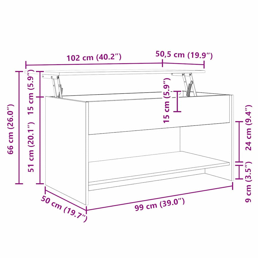 Salontafel Zwart eiken 102 x 50 x 52.5 cm Bewerkt hout