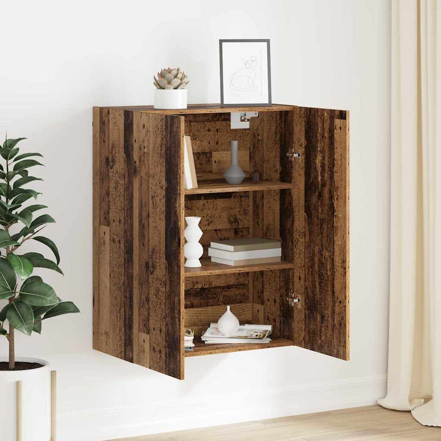 Hangkast met plank Wandgemonteerd met de deur Oud hout 69.5 x 34 x 90 cm Bewerkt hout