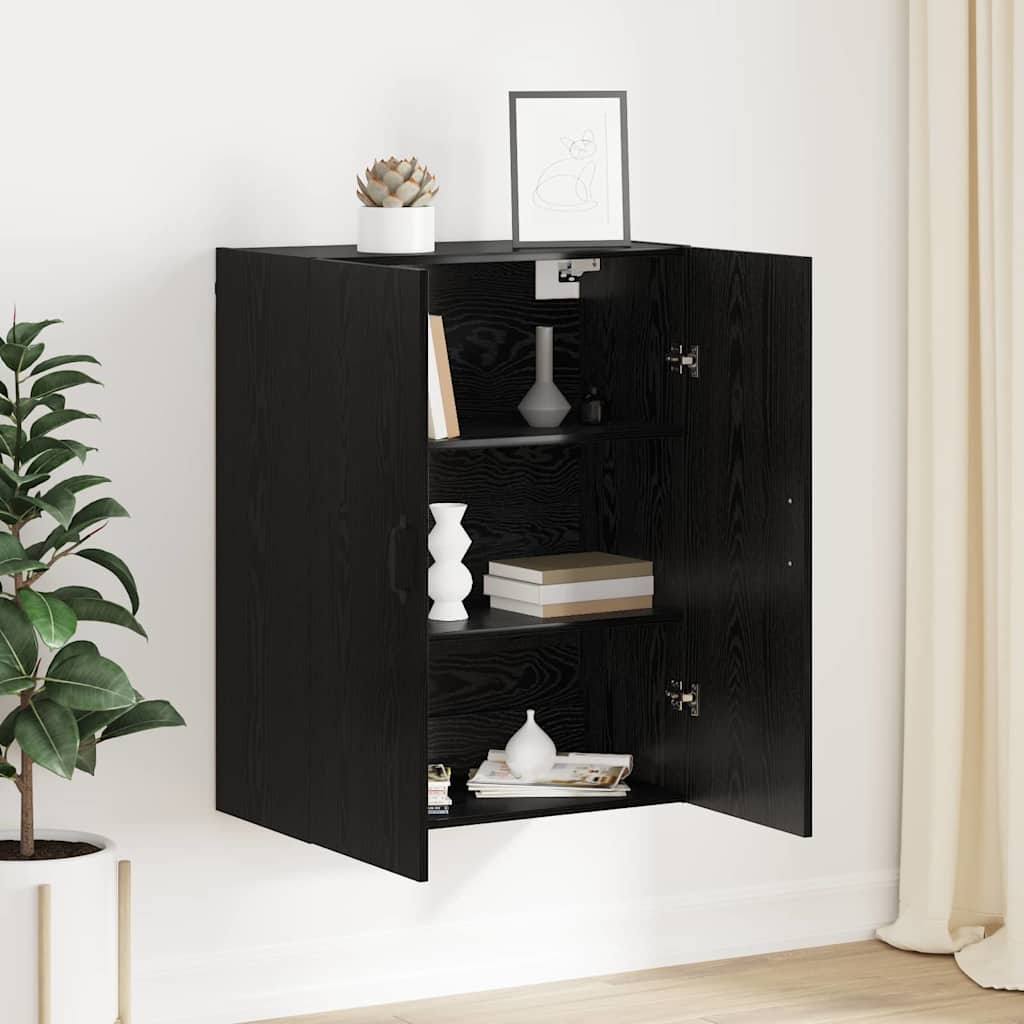 Hangkast met plank Zwart eiken 69.5 x 34 x 90 cm Bewerkt hout