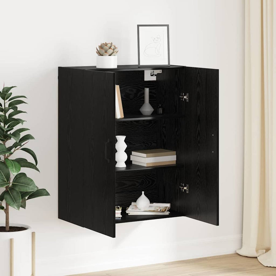 Hangkast met plank Zwart eiken 69.5 x 34 x 90 cm Bewerkt hout