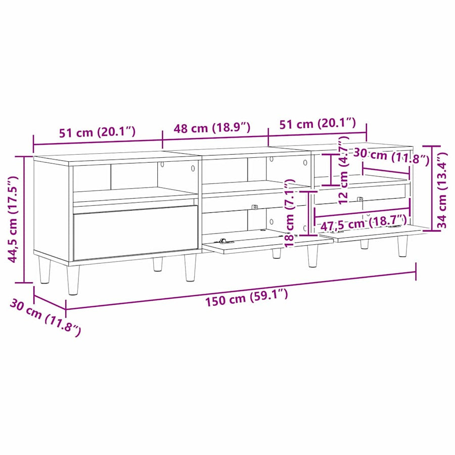 TV-kast artisanaal eikenkleurig 150 x 30 x 45 cm Bewerkt hout
