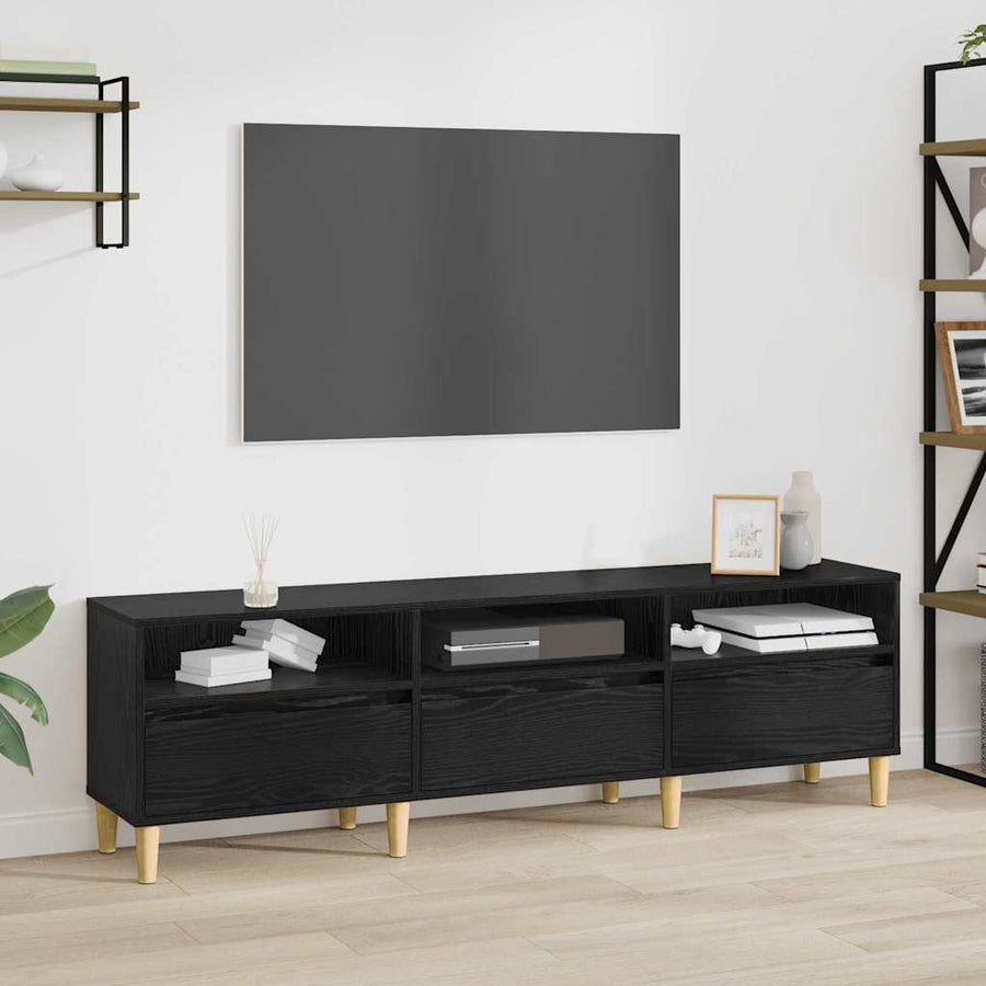TV-kast met lade met plank met opslag Zwart eiken 150 x 30 x 45 cm Bewerkt hout