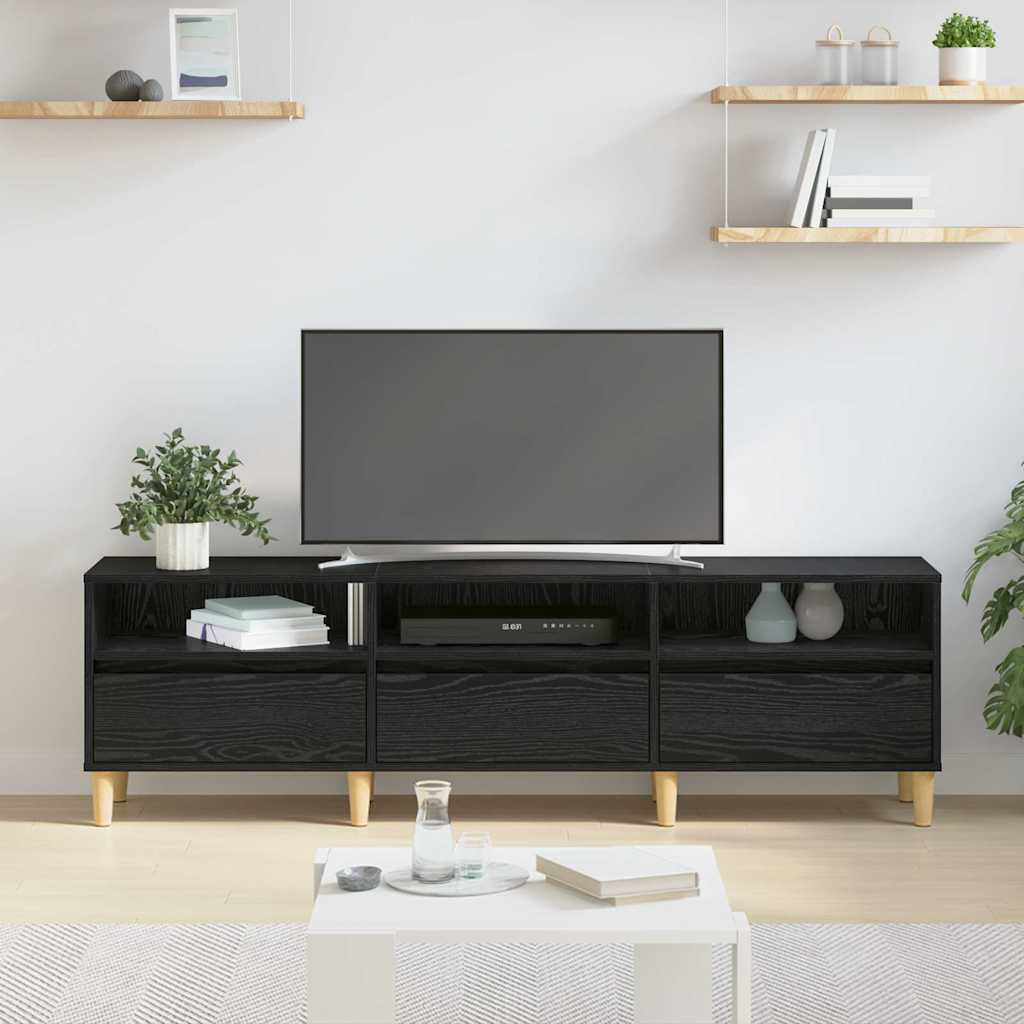 TV-kast met lade met plank met opslag Zwart eiken 150 x 30 x 45 cm Bewerkt hout