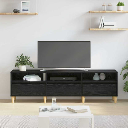 TV-kast met lade met plank met opslag Zwart eiken 150 x 30 x 45 cm Bewerkt hout