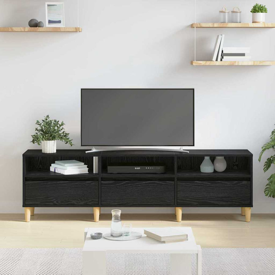 TV-kast met lade met plank met opslag Zwart eiken 150 x 30 x 45 cm Bewerkt hout
