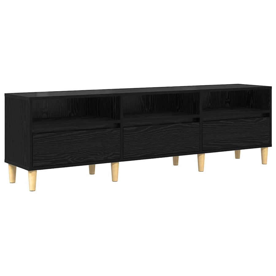 TV-kast met lade met plank met opslag Zwart eiken 150 x 30 x 45 cm Bewerkt hout
