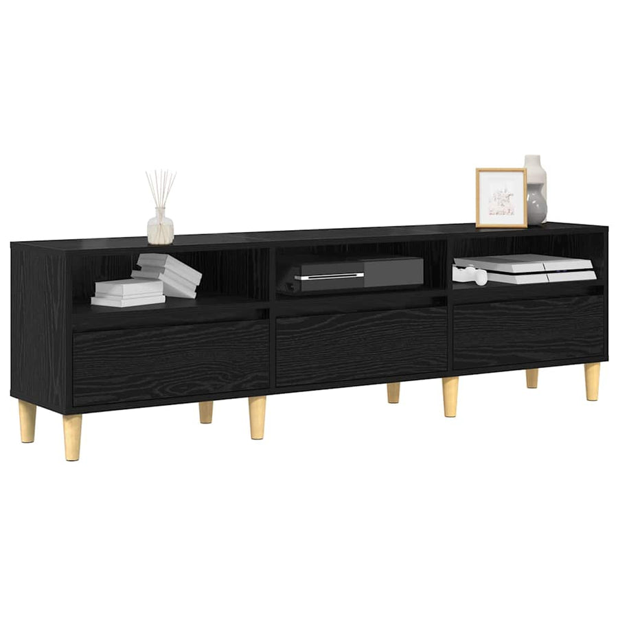 TV-kast met lade met plank met opslag Zwart eiken 150 x 30 x 45 cm Bewerkt hout