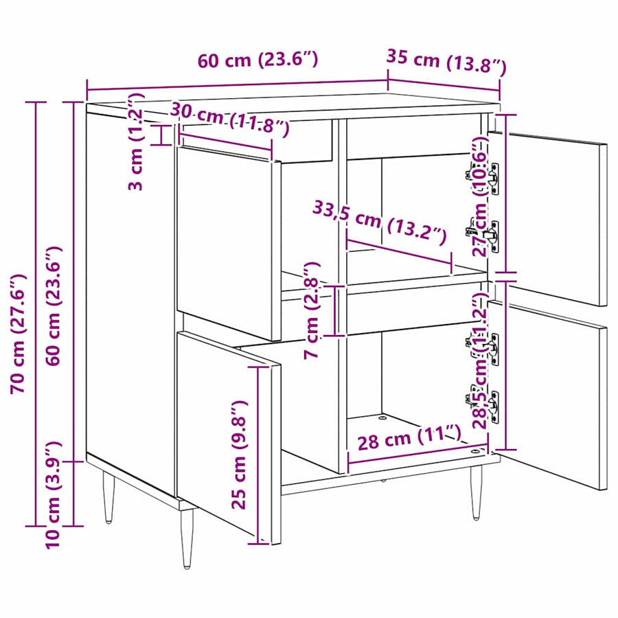 Dressoir Zwart Eiken 60 x 35 x 70 cm