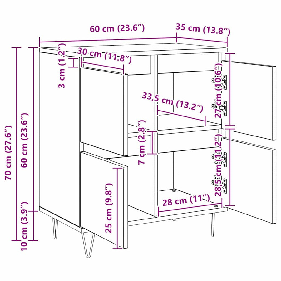 Dressoir Zwart Eiken 60 x 35 x 70 cm